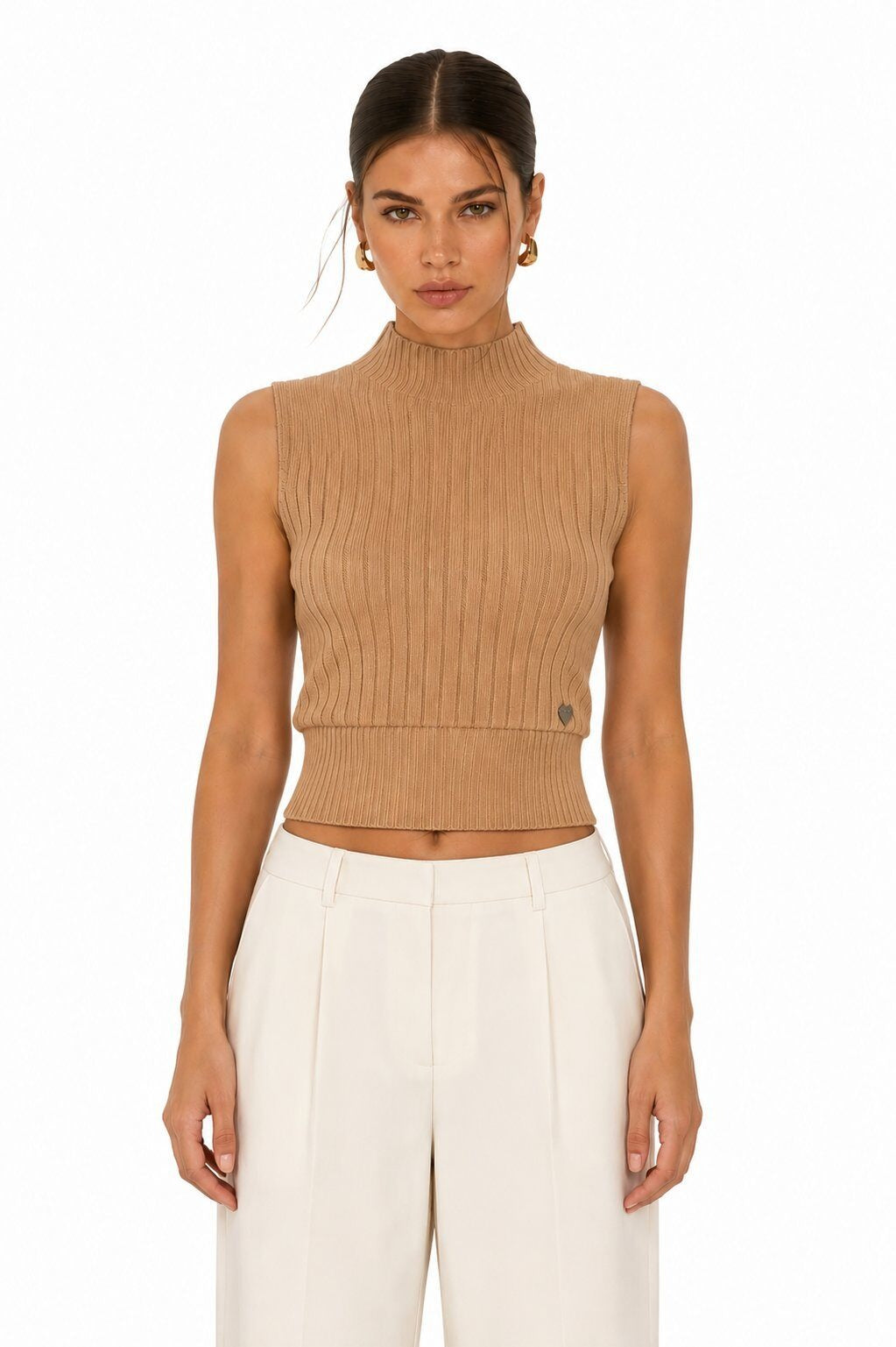 LURTS7 Caramel Ribbed Turtleneck Sweater