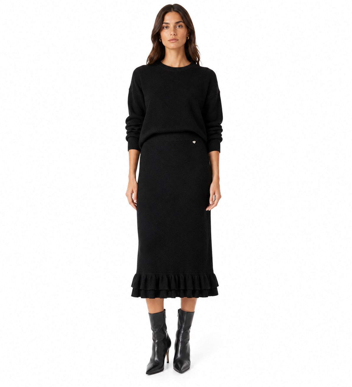 LULKS1 Black Tiered Ruffle Skirt