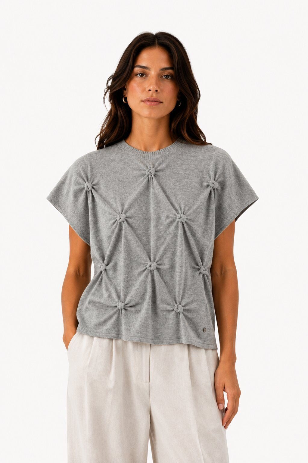 LUHPS3 Grey Handmade Pintuck Sweater