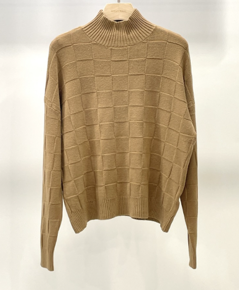 369 Camel Knitted Checks Sweater Sweater One Size LOOWIE