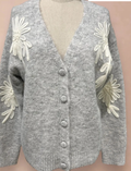 IA91 Gray Floral Embroidered Cozy Cardigan Sweater LOOWIE