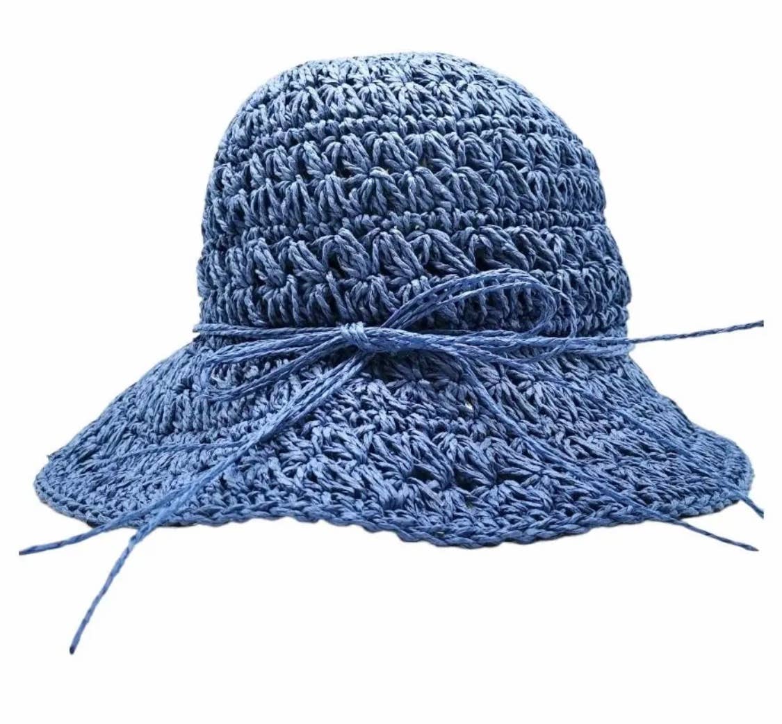 BA706 Dark Blue Cloche Crochet Paper Summer Hat Loowie