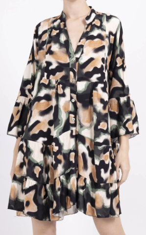 HL1BL Italian One Size Black Abstract Flowing Dress LOOWIE