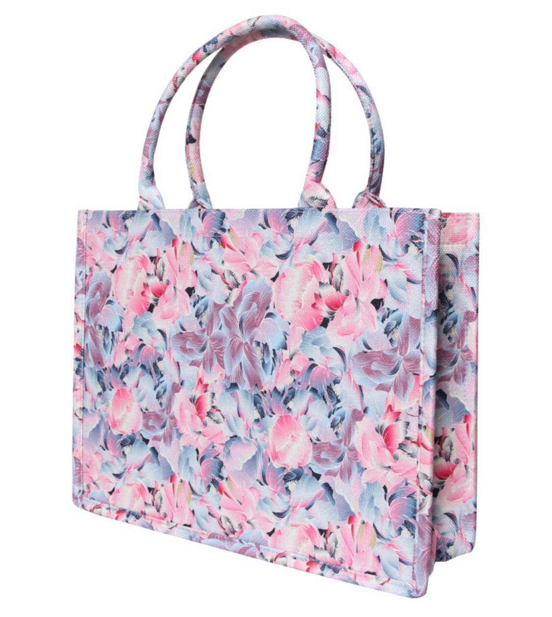 MM443 Pastel Floral Pink Blue Cotton Beach Bag LOOWIE