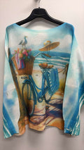 VIBI Blue Bycicle Round Neck Knit Printed Sweater LOOWIE