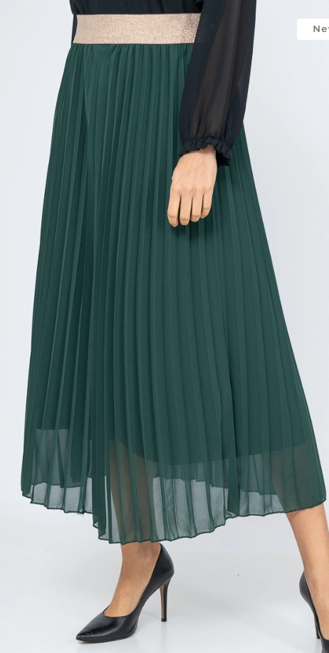 LUIEM Emerald Size Pleated Skirt w/Gold Elastic LOOWIE