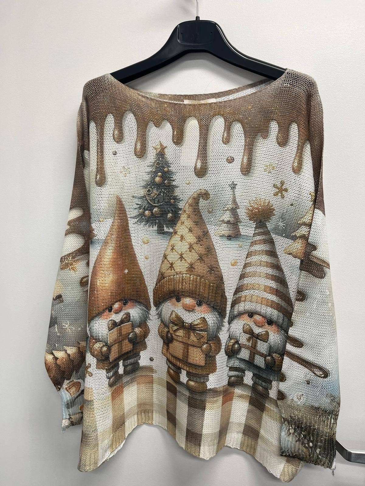VIELFC Choco Elf Christmas Round Knit Printed Sweater