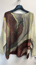 VIBR Brown Gold Tie-Dye  Round Neck Knit Printed Sweater