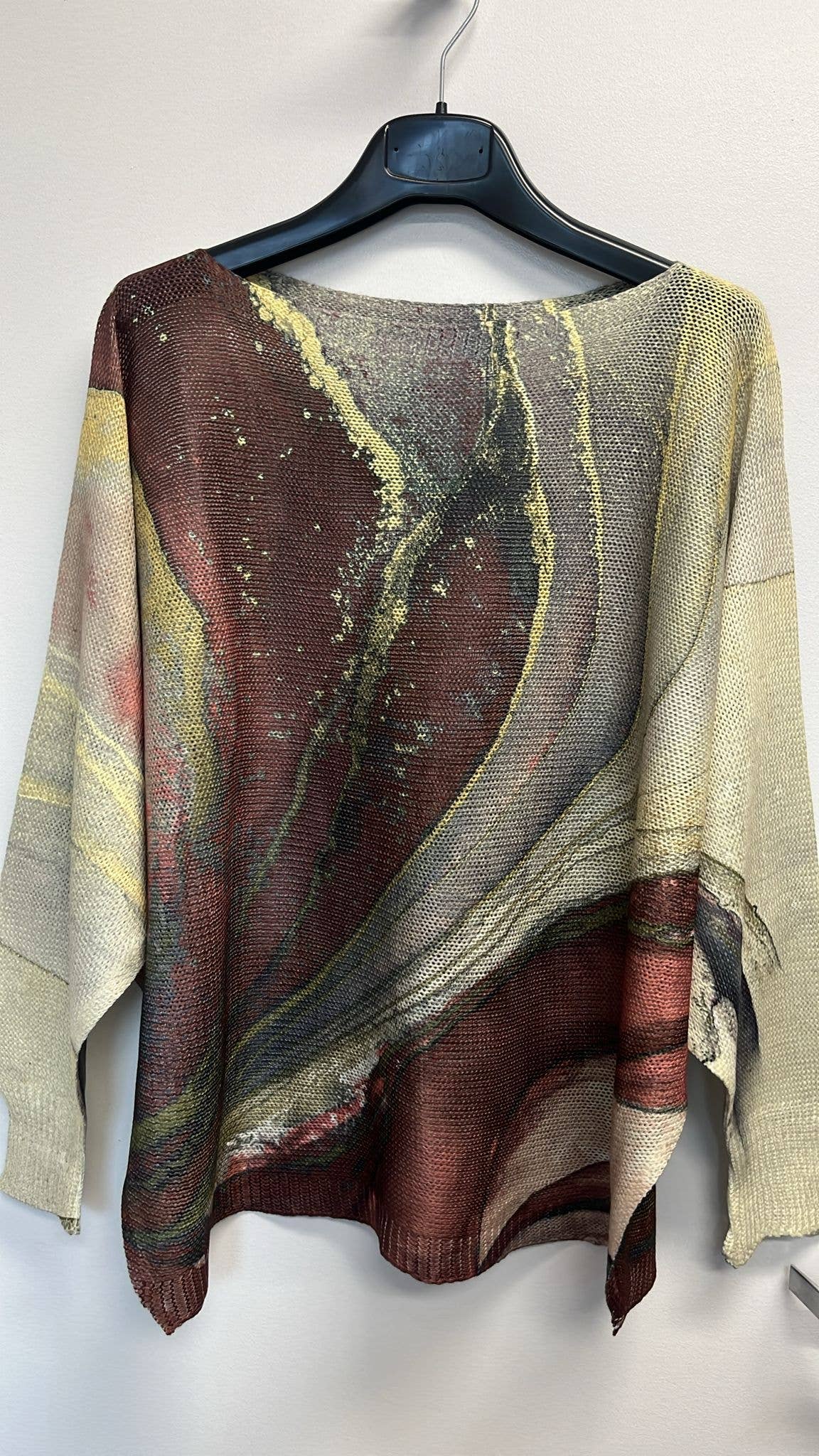 VIBR Brown Gold Tie-Dye  Round Neck Knit Printed Sweater