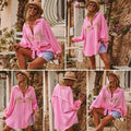 PALMP Pink Palm Trees Oversized Gauze Cotton Shirt LOOWIE