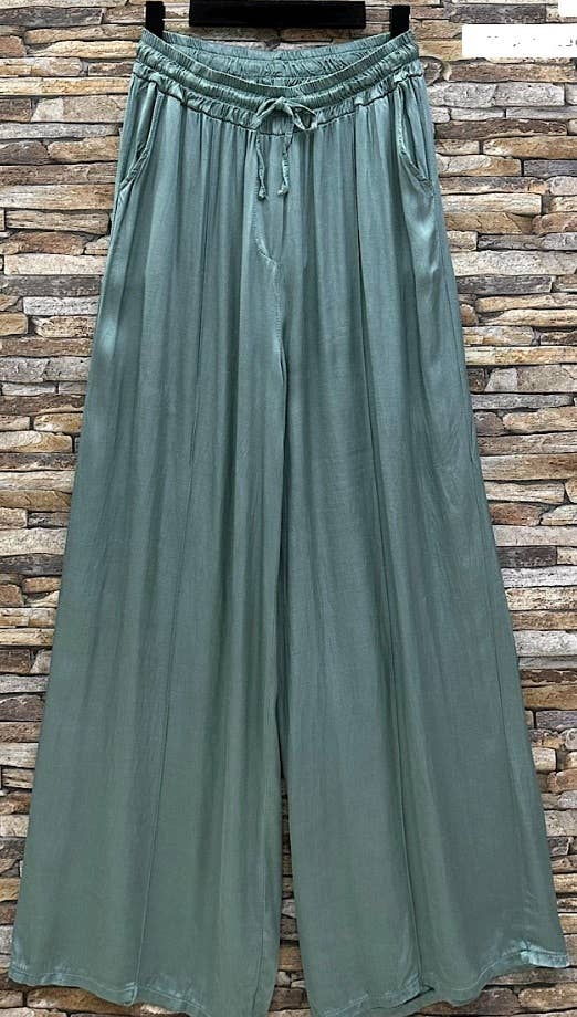 ELPAQ Italian Aqua Wide Legs Satin Feel Pants LOOWIE