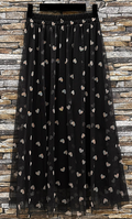 E834 One Size Black Tulle Skirt with Heart Print LOOWIE