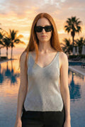 CODEBSI Italian S/M Silver Shimmer Knit V-Neck Tank Top