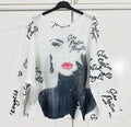 149 White Face  Round Knit Printed Sweater LOOWIE
