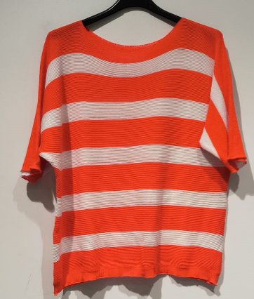 POSTO Orange Striped Knit Printed Sweater LOOWIE