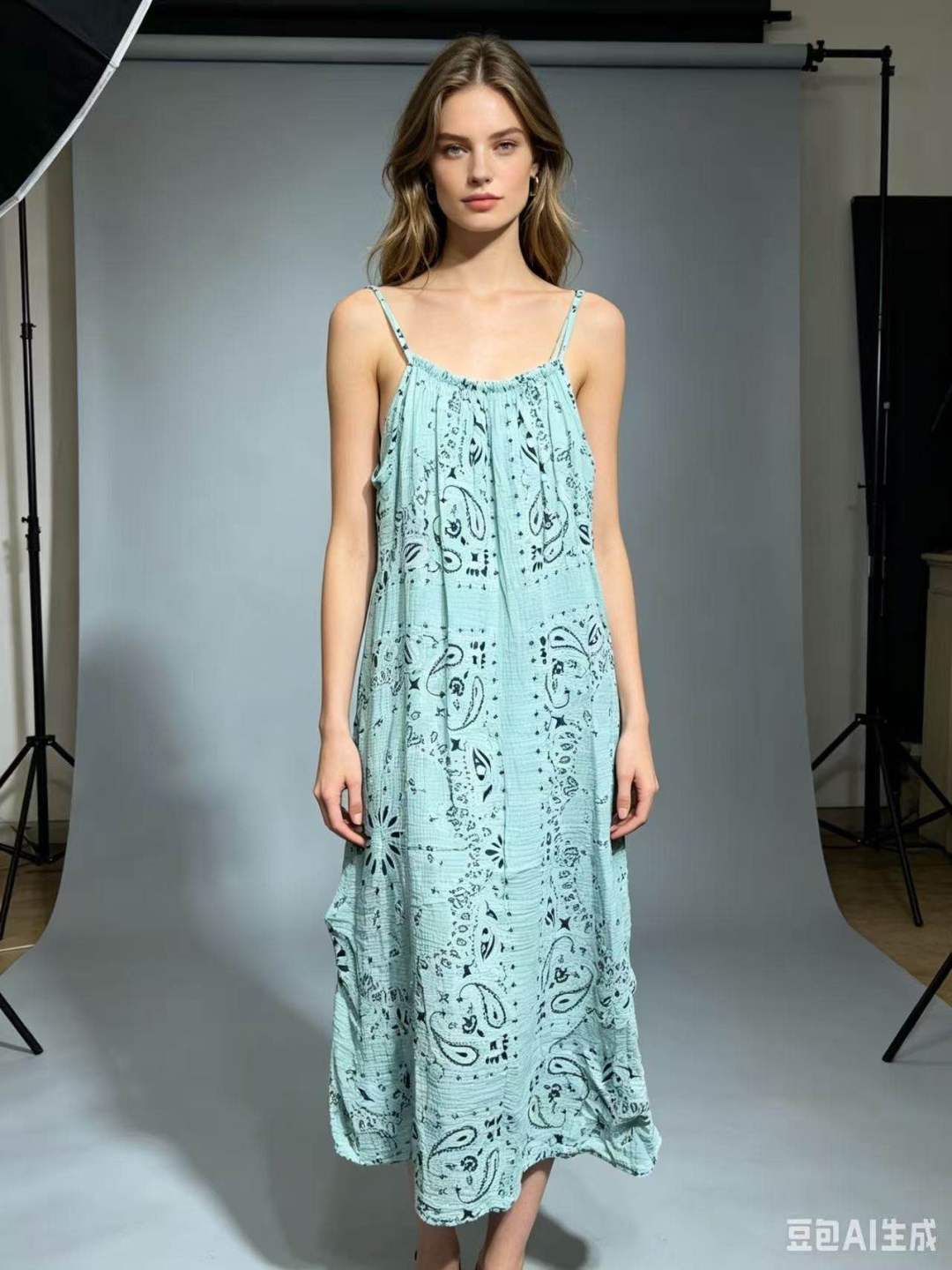 CRBMAQ Cotton Bandana Midi Dress Aqua