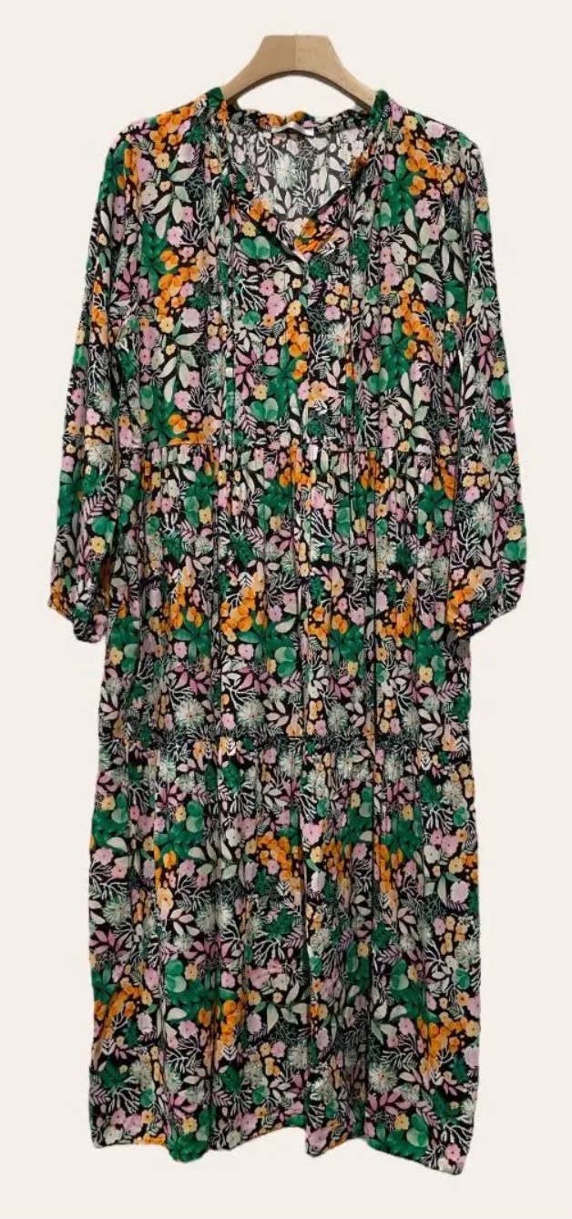 960 Green One Size Floral Printed Long Dress LOOWIE