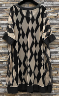 E724G Geometric Print Dress with Vegan Leather Trim One Size