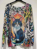 POCATL Cat Animal Round Knit Printed Sweater LOOWIE