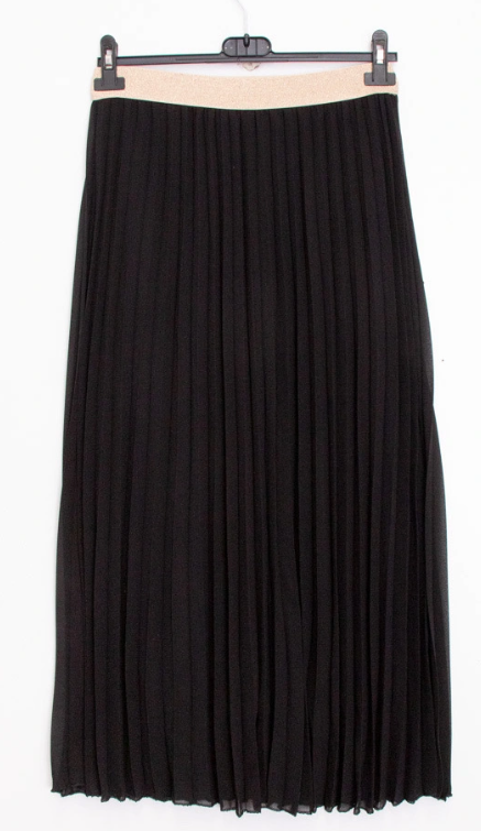 LUIBL Black One Size Pleated Skirt w/Gold Elastic LOOWIE