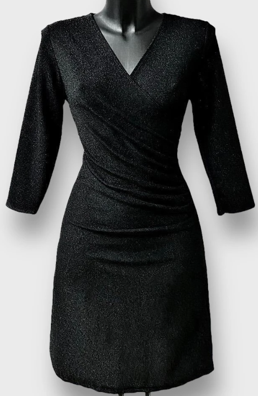 ELSHBL Italian Black Elegant Shimmering Wrap Dress LOOWIE
