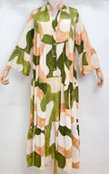 SV1A1 Italian One Size Olive Beige Abstract Maxi Dress