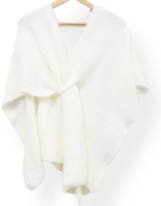 22246 Italian Knit White Cozy Warm Poncho with Loop LOOWIE