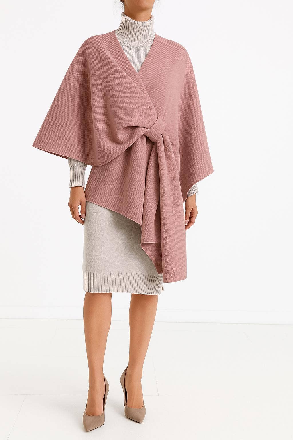 VIPOPIN Italian Pink Large Poncho w/ Knot Closure LOOWIE