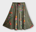 LFSO Italian Bright Olive Cotton Floral A-Line Skirt