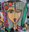 C1001 Purple "Picasso" Printed Spring Long Sleeves Sweater