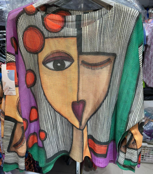 C1001 Purple "Picasso" Printed Spring Long Sleeves Sweater