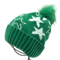 BO820  Green Stars w/Fake Fur Pom Beanie Hat LOOWIE