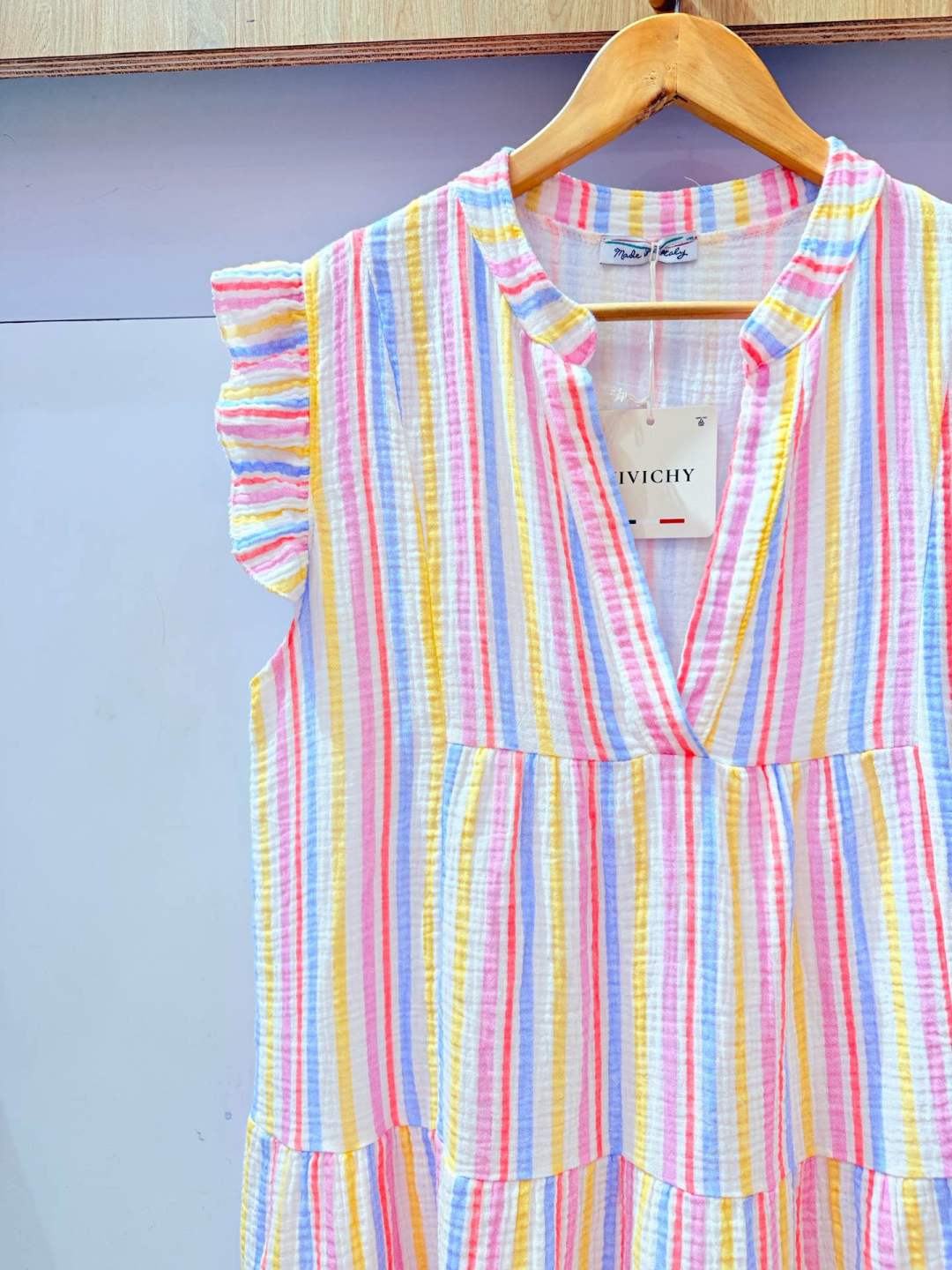 IV2541213BL Gauze Cotton Striped Dress Blue