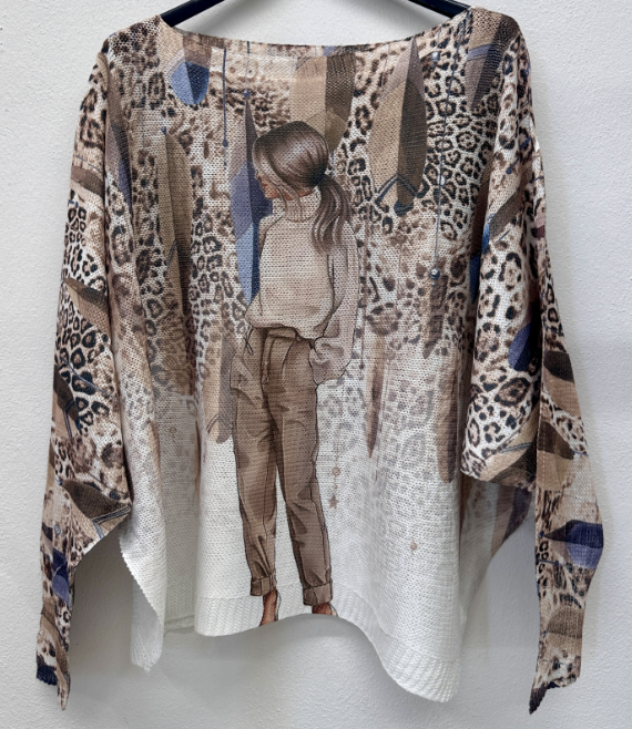 LLL Brown Leopard Lady  Knit Printed Sweater LOOWIE