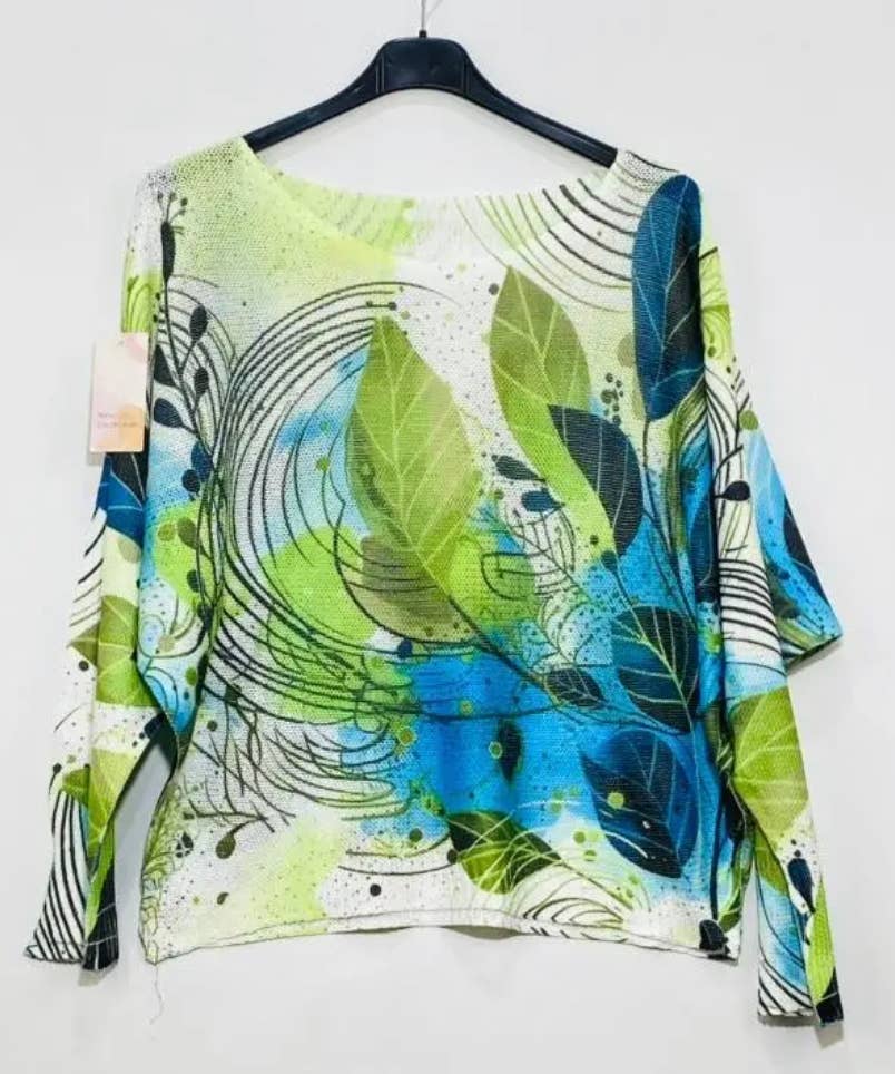 C0051 Olive Leaves Round Knit Printed Sweater LOOWIE