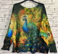 ZPEA2 Peacock Blue Yellow  Printed Knit Sweater LOOWIE