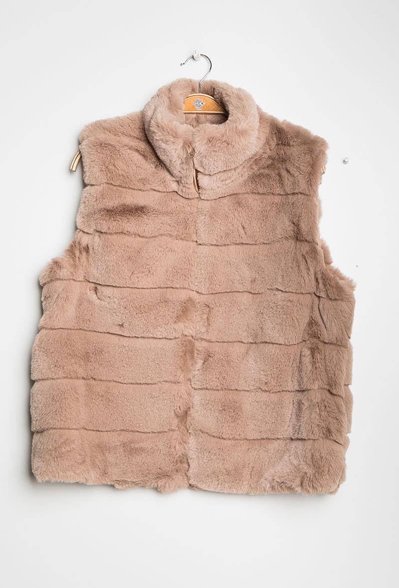 128 Taupe  Faux Fur Vest SIZE S/M LOOWIE