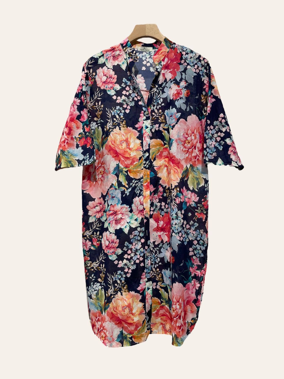 N26 Navy Blue Italian Cotton Floral Shirt Dress LOOWIE