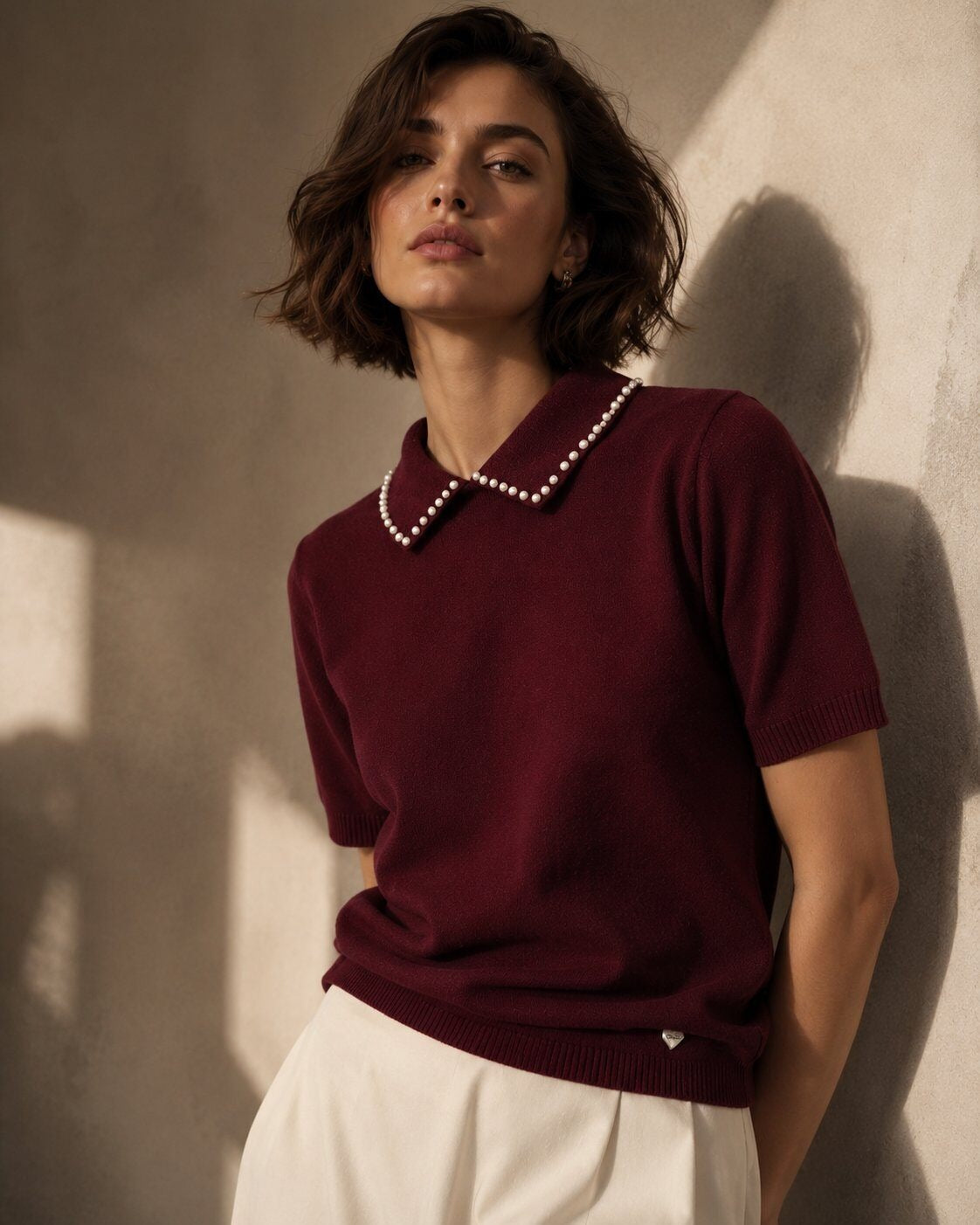 LUPCP1 Burgundy Pearl Collar Sweater