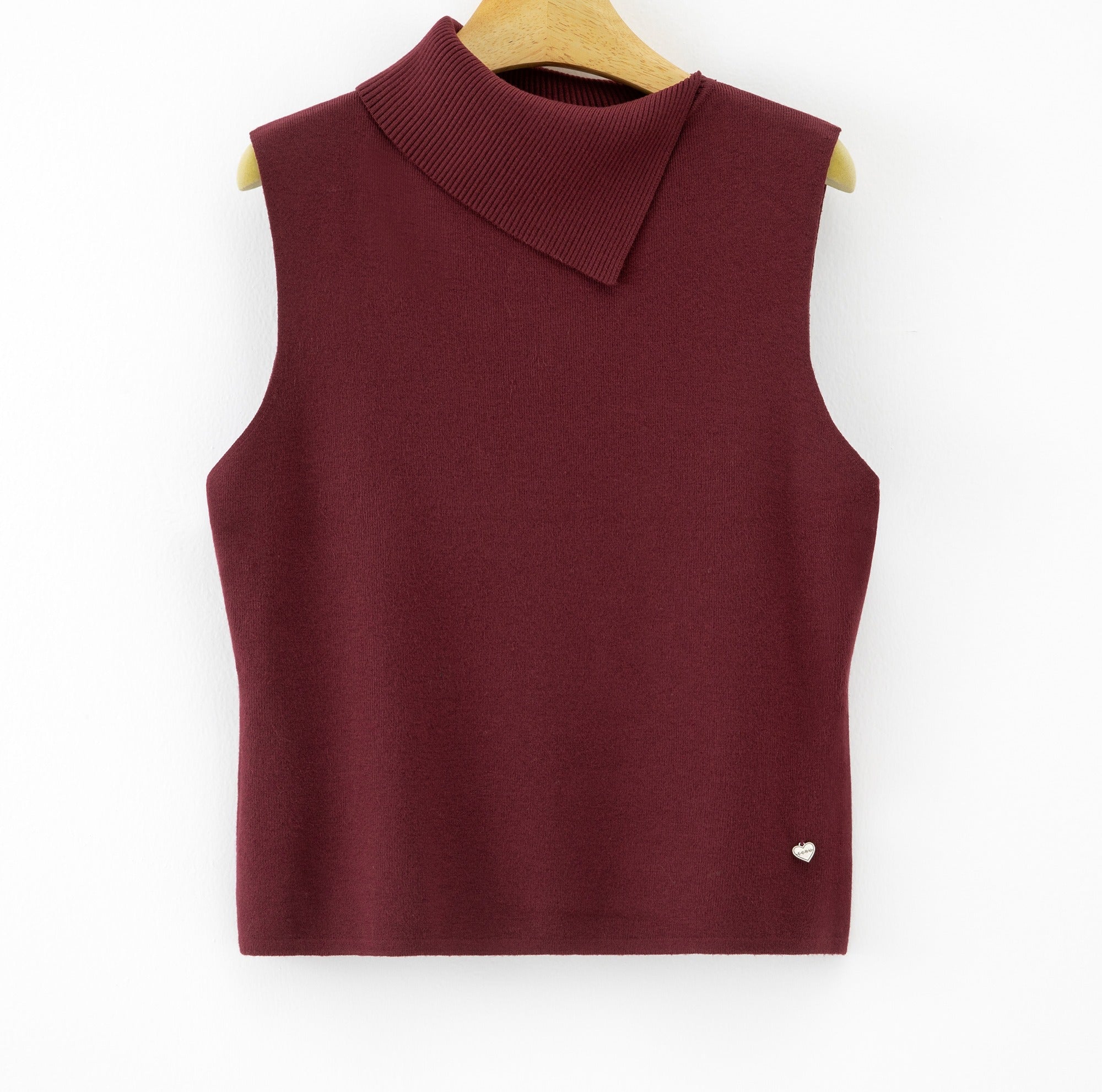 LUACT6 Burgundy Asymmetric Collar Top