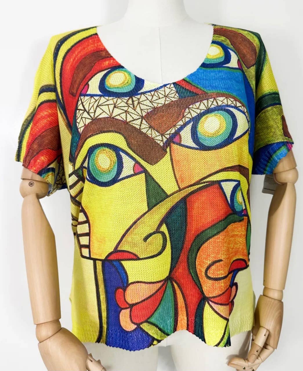 ZAPICY "Picasso"  V-Neck Knit Printed Short Sleeves Sweater