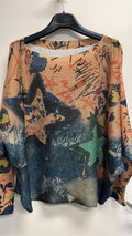 VIST Peach Stars Round Neck Knit Printed Sweater LOOWIE