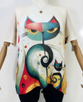 ZAANG Angry Cat V-Neck Knit Printed Short Sleeves Sweater
