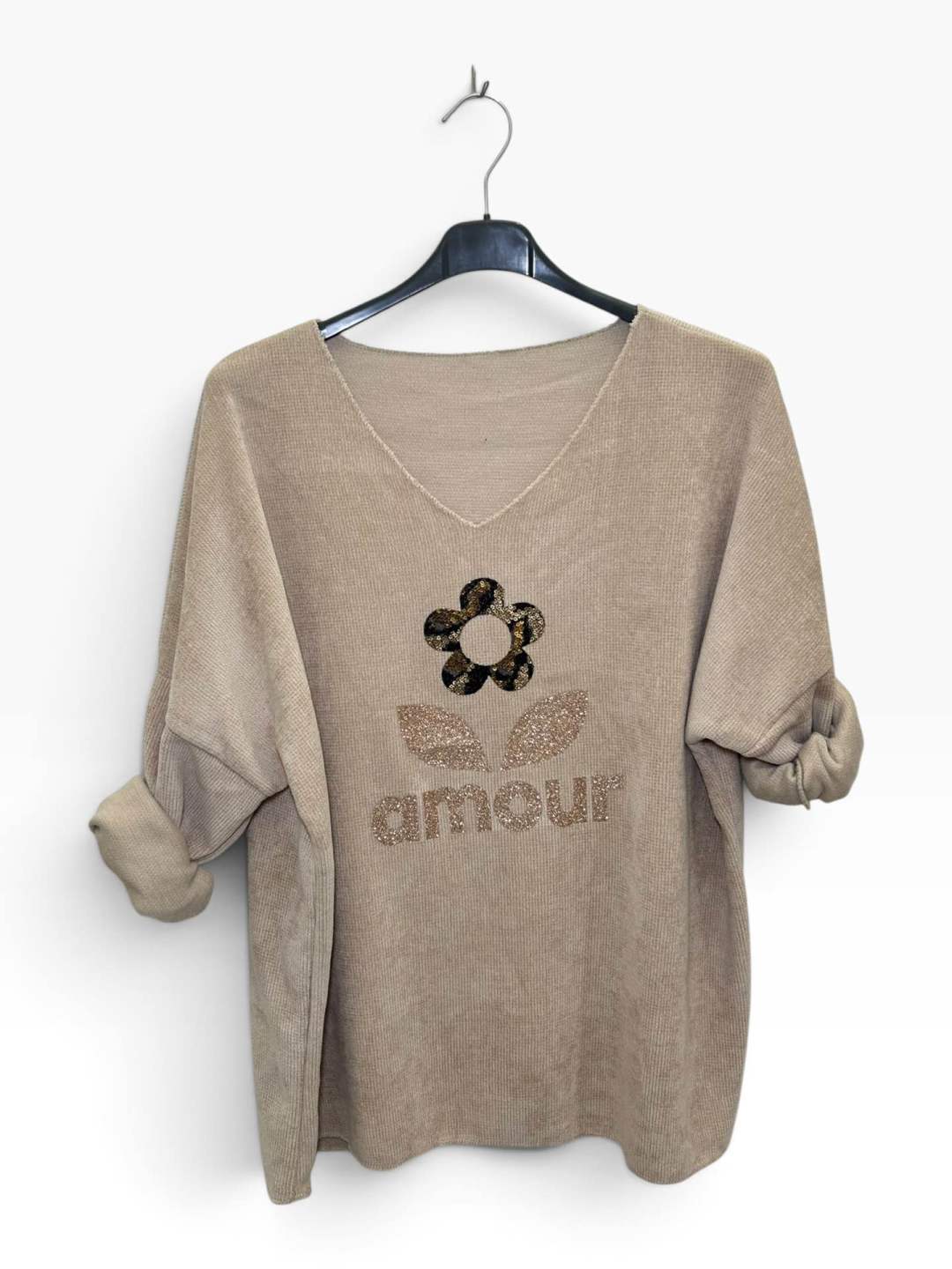 VM92 Beige Sequin Amour Sweater