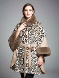 MCGBTLCC One Size Taupe Leopard Cape Coat w/ Faux Fur Collar