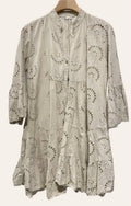 9802S Beige One Size Cotton English Embroidery Short Dress