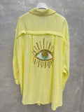 224 Yellow Oversized Evil Eye Gauze Cotton Shirt  LOOWIE