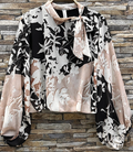 ELFE Italian One Size Black Leaves S/M Printed Blouse