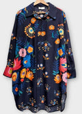 OF33N Italian Cotton Navy Floral Oversized Button Shirt