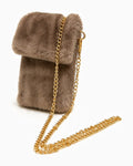 JA430 Taupe Faux Fur Chain Phone Bag
